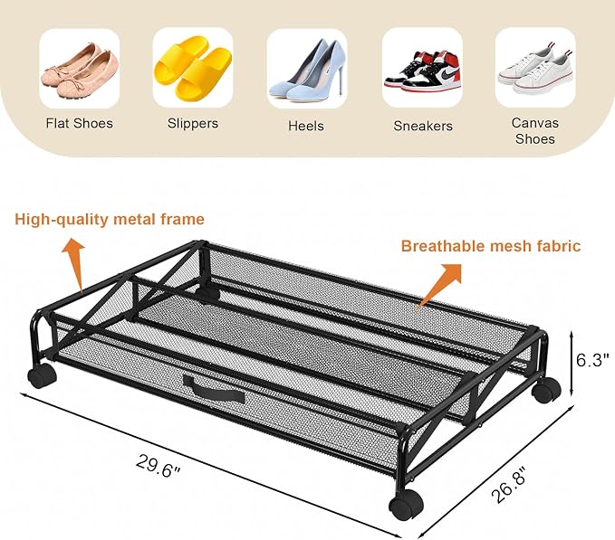 Under Bed Shoes Storage, 2 Pack Rolling Under-bed Storage Containers - Image 3