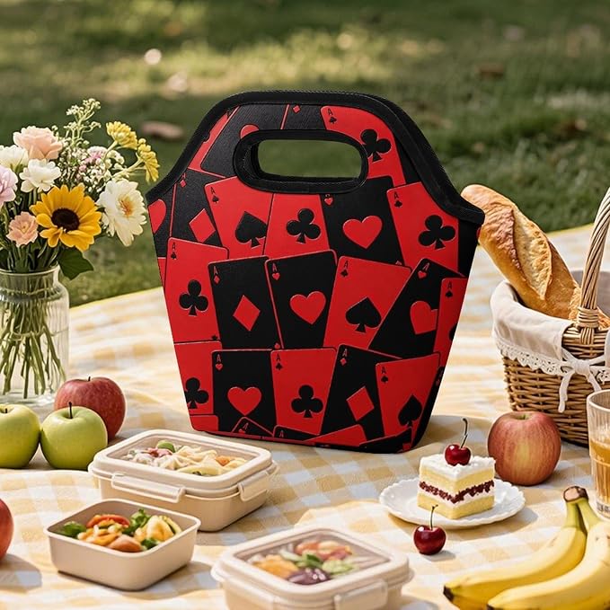 Playing Cards Red Black Ace Lunch Bag Cooler Bag Tote Bags | Reusable Portable - Image 6