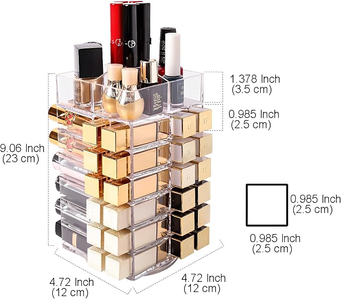Sooyee 360 Degree Spinning Lipstick Organizer Holder 53 Spaces, Acrylic - Image 6