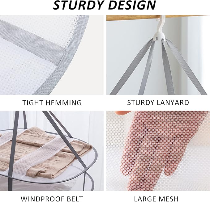 2 Pack 3-Tier Folding Mesh Clothes Hanging Dryer, Sweater Drying Rack, Large - Image 5