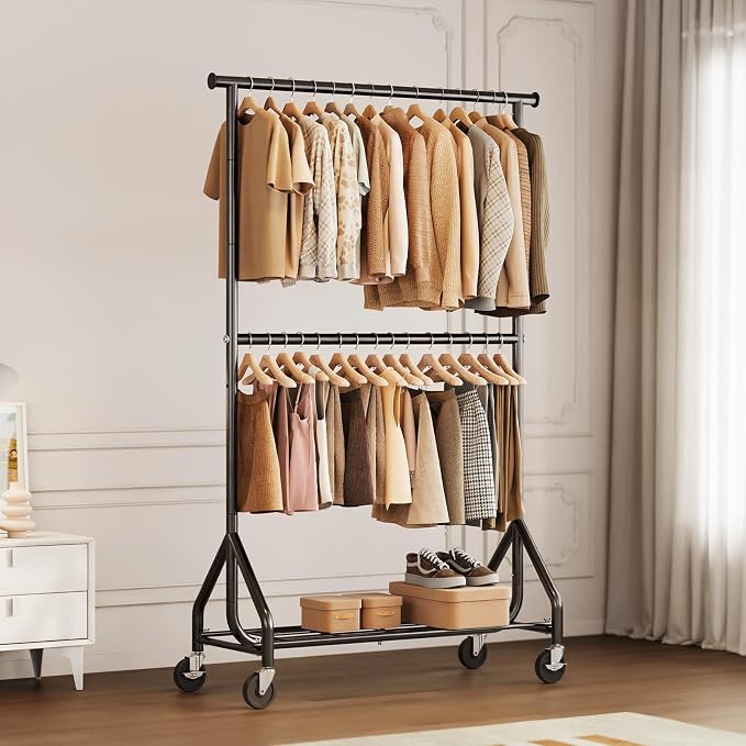 HYSEYY Heavy Duty Clothes Rack, Double Rod Clothing Rack - Image 9