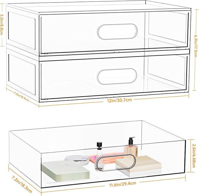 2 Pack Clear Makeup Storage Drawer, Acrylic Cosmetic Display Case - Image 3
