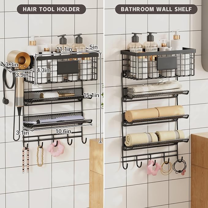Hair Dryer Holder Wall Mounted, Adheisve Hair Styling Tool Organizer - Image 6