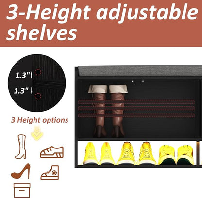 HOMEFORT 47.2" Fluted Shoe Storage Bench, Entryway Bench - Image 7