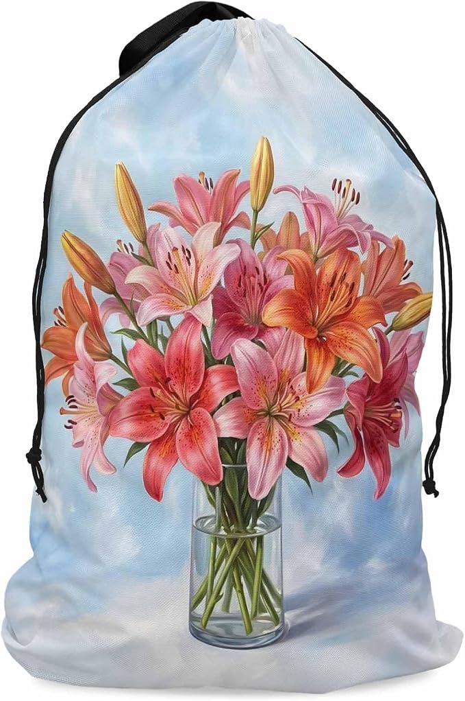 Floral XL Laundry Bag Lilies Flower in Bottle Spring Summer Machine Washable - Image 9