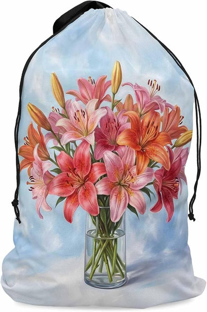 Floral XL Laundry Bag Lilies Flower in Bottle Spring Summer Machine Washable - Image 9