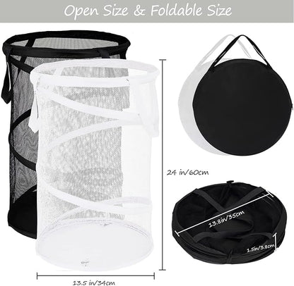 BATTOO 2 Pack Large Collapsible Laundry Basket Foldable Mesh Pop Up Hamper - Image 2