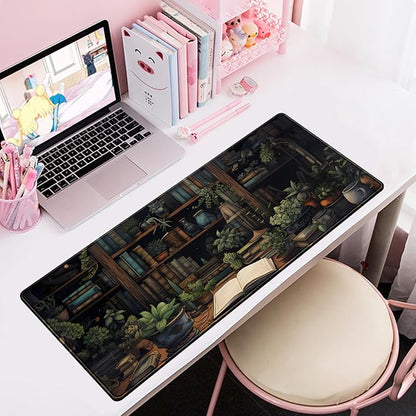 Desk Mat Green Bonsai Library Book Mouse Pad Big Vintage Aesthetic Desk Pad - Image 6
