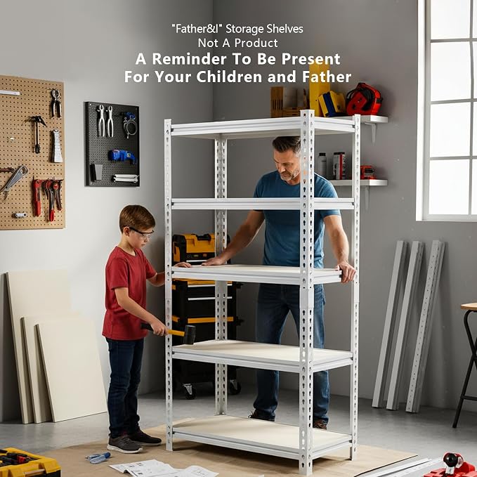 36"W "Father&I" 5-Shelf Industrial Metal Steel Garage/Tote Storage Shelves - Image 8