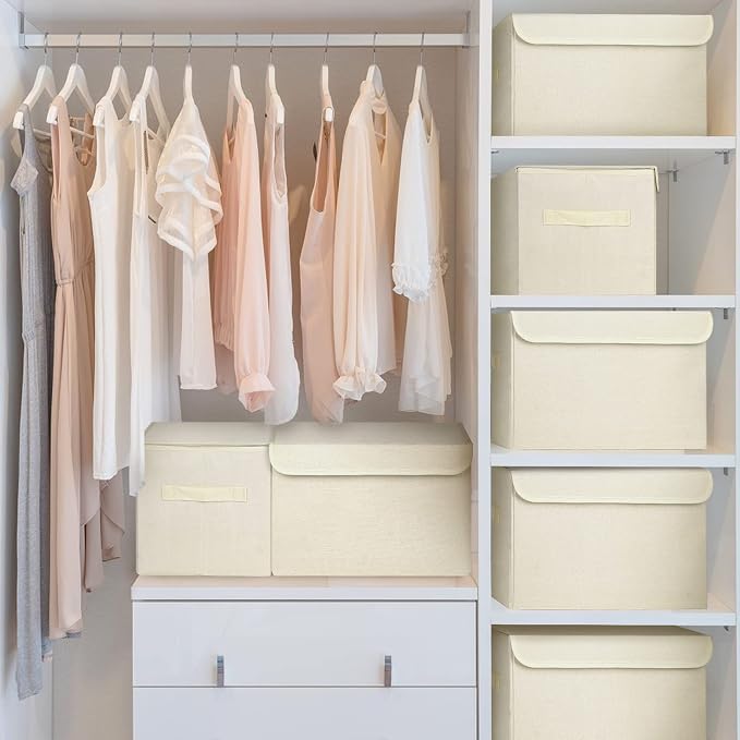 Large 22 Quart Linen Fabric Foldable Storage Bin Cube Organizer Basket - Image 3