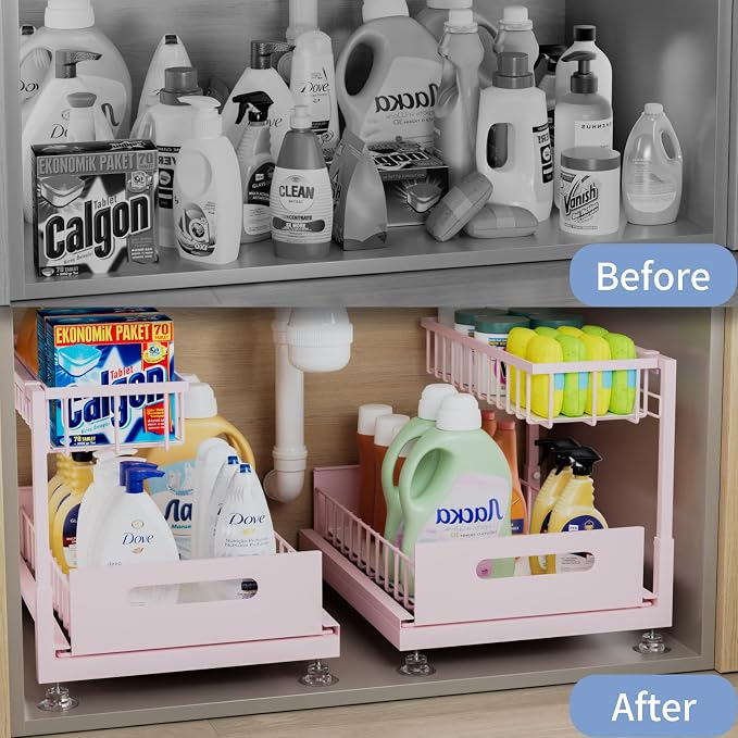 Under Sink Organizer Storage 2-Tier Premium Metal Pull-Out Racks, Height - Image 2