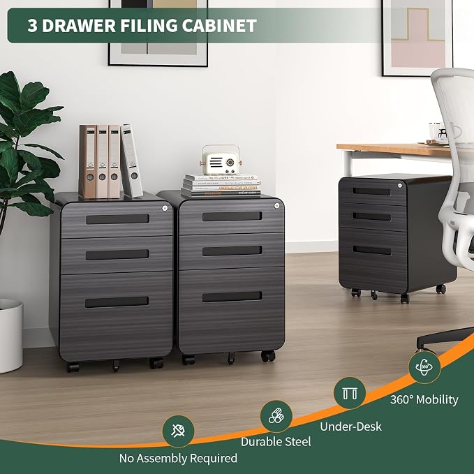 3 Drawer Mobile File Cabinet Under Desk - Image 3
