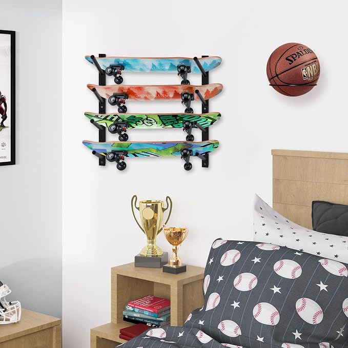 BiJun Skateboard Wall Mount, Snowboard Wall Mount Display, Horizontal Ski Wall - Image 5