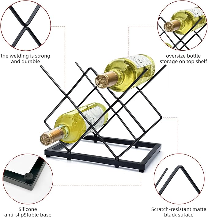 MCSAPIL Small Wine Racks Countertop, Metal Wine Bottle Holder Modern Black - Image 5