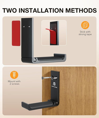 Foldable Aluminum Headphone Stand & Headset Holder Mount, Under Desk Wall Hook - Image 4