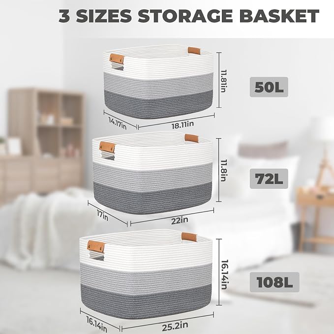 danpinera Rectangle Blanket Storage Basket, 50L Large Decorative Basket Living - Image 3