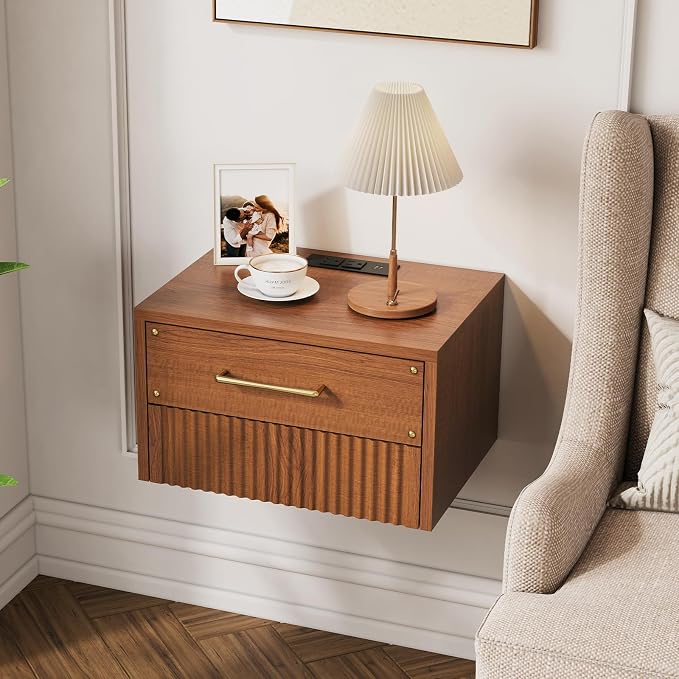 Floating Nightstand Set of 2, Mid Century Modern Wall Mounted Bedside Table - Image 7