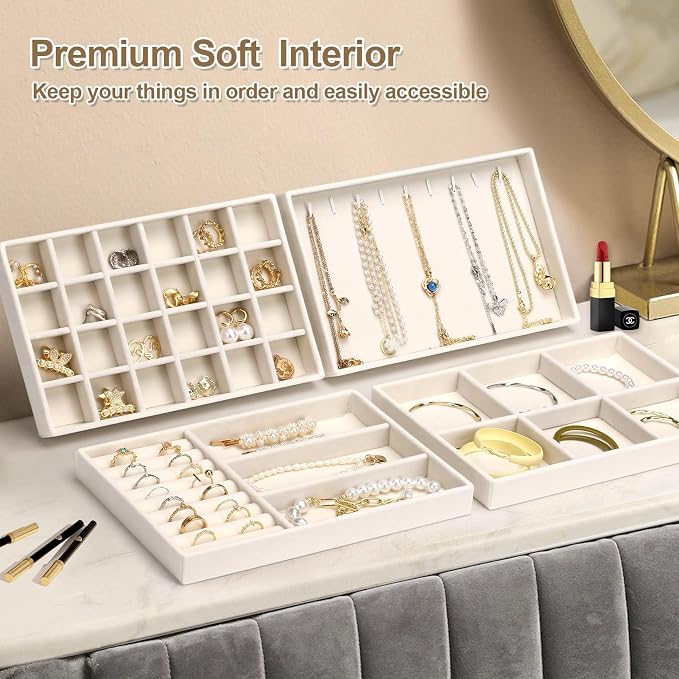 Jenseits 4 Jewelry Organizer Drawer Insert, Stackable Velvet Jewelry Tray - Image 7