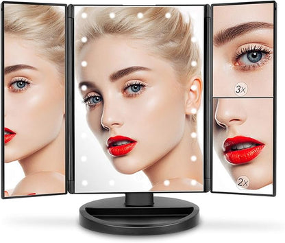 deweisn Tabletop Mount Trifold Lighted Vanity Mirror - Image 5