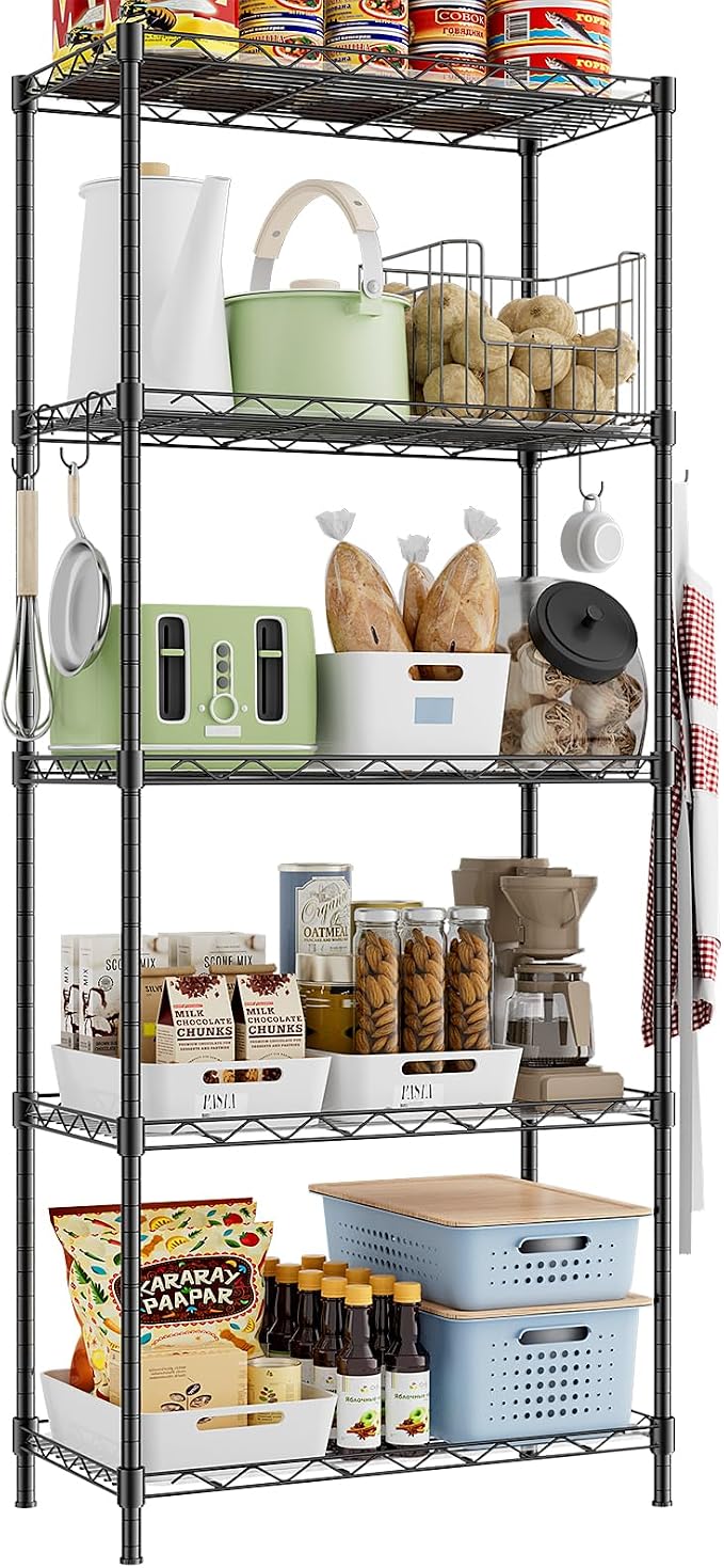 Storage Shelves, 21.3" W x 11.8" D x 58.5" H Wire Shelving Unit Loads 550LBS by ROOMTEC