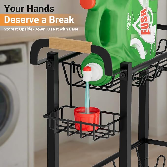 AOODA Laundry Room Cart with Top Detergent Holder, Metal Rolling Storage Cart - Image 3