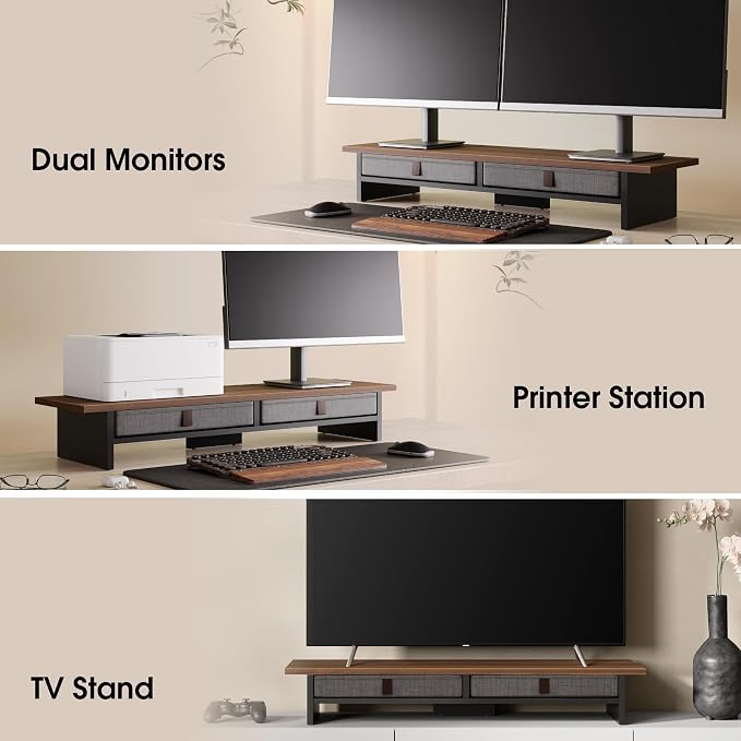 Fenge Monitor Stand with Drawer, 2 Tiers Dual Monitor Riser - Image 6