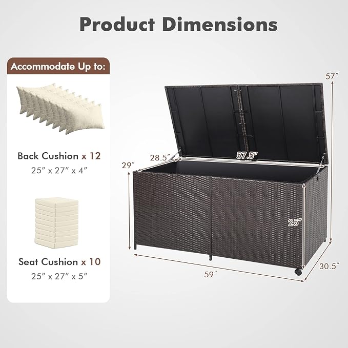 RELAX4LIFE 175-Gallon Outdoor Storage Box, Wicker Rattan Outside Storage - Image 6