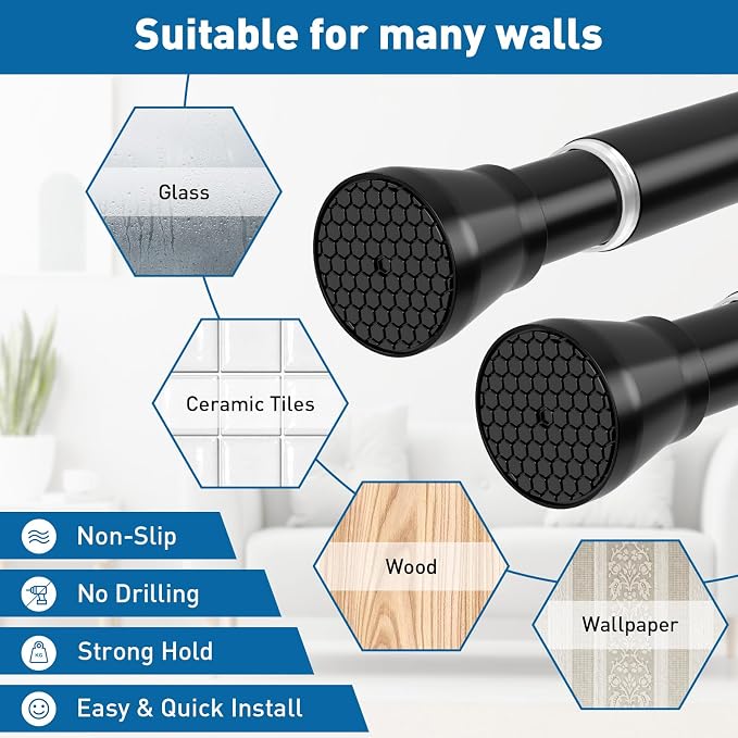 Black Tension Rod 16 to 26 Inch 2 Pack Small Tension Rod Adjustable Curtain Rod - Image 4