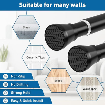 Black Tension Rod 16 to 26 Inch 2 Pack Small Tension Rod Adjustable Curtain Rod - Image 4