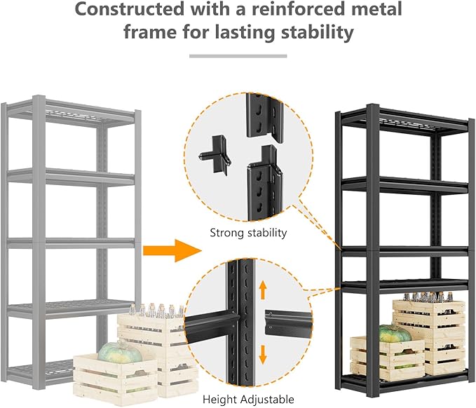 OS MOTOR Heavy Duty Storage Shelving Unit 2 Pack | Adjustable 5-Tier Metal Rack - Image 5