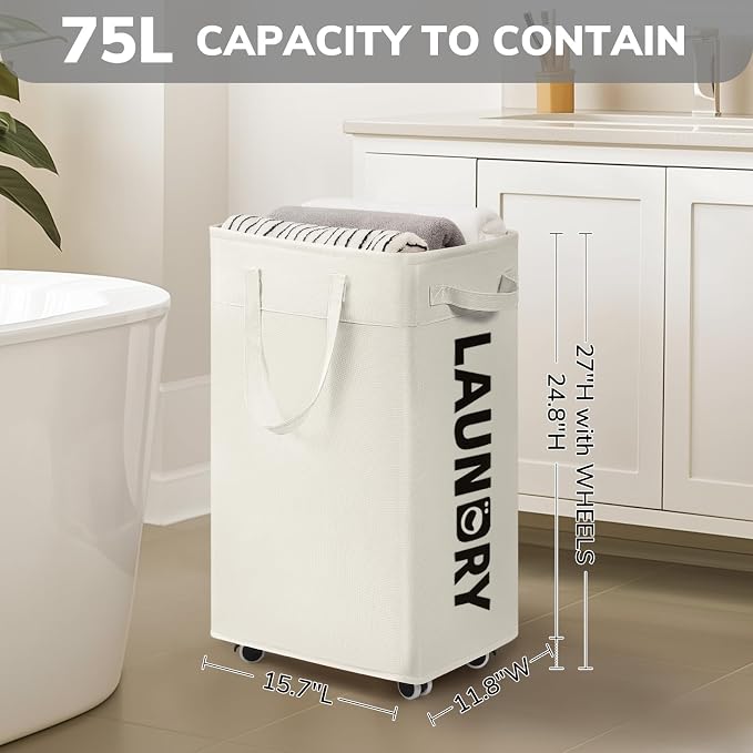 Goodpick Laundry Hamper with Wheels, 75L College Dorm Room Essentials, Clothes - Image 3