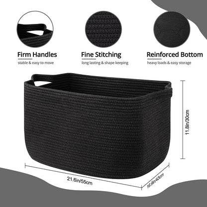 70L Large Blanket Basket, 21.6" x 16.9" x 11.8" Woven Storage Basket - Image 2