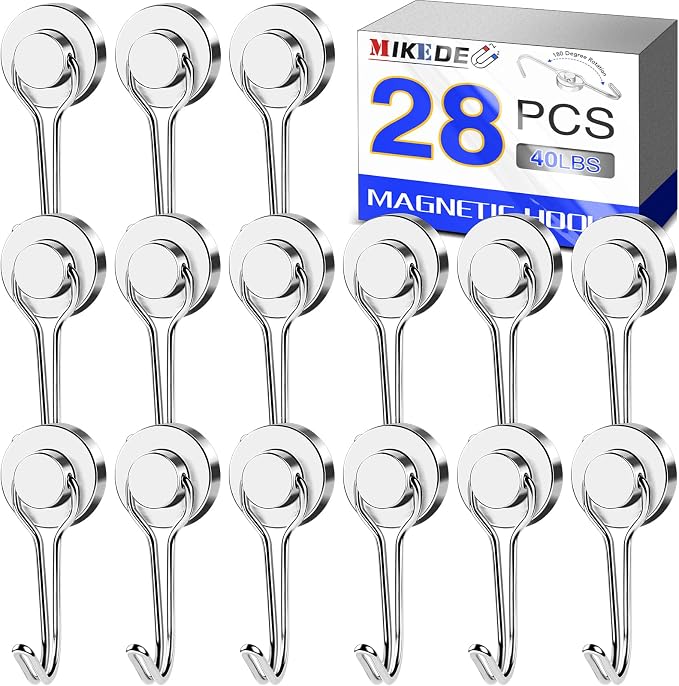 MIKEDE Magnetic Hooks, 40LBS Strong Neodymium Magnetic Hooks Heavy Duty by MIKEDE