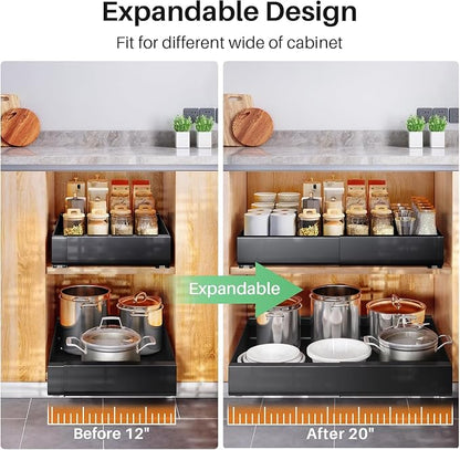 2 Pack Pull out Cabinet Organizer, Expandable Heavy Duty Slide out Drawer Fixed - Image 8