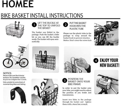 HOMEE Folding Rear Bike Basket Wire Mesh Fold-Up Detachable Front Bag Rear | - Image 3