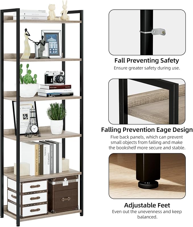 NUMENN Bookshelf, 6 Tier Freestanding Shelving Unit, Falling Prevention Baffle - Image 5