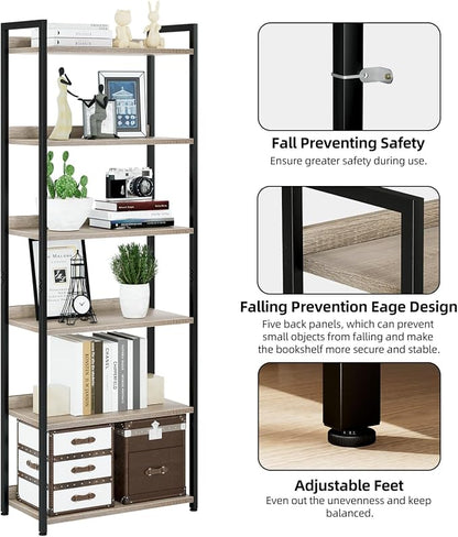 NUMENN Bookshelf, 6 Tier Freestanding Shelving Unit, Falling Prevention Baffle - Image 5