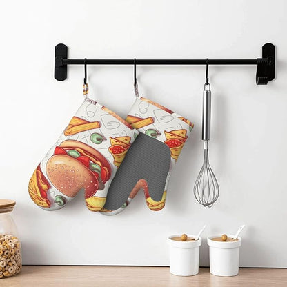 Fast Food Print Oven Mitts Set of 2, Heat Resistant Silicone Oven Mittens Gloves - Image 7