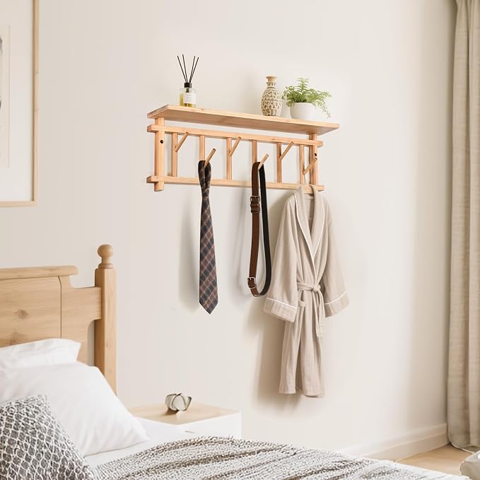 Coat Rack Wall-Mounted with Shelf Coat Hooks Wall Mount with Shelf Entryway - Image 3
