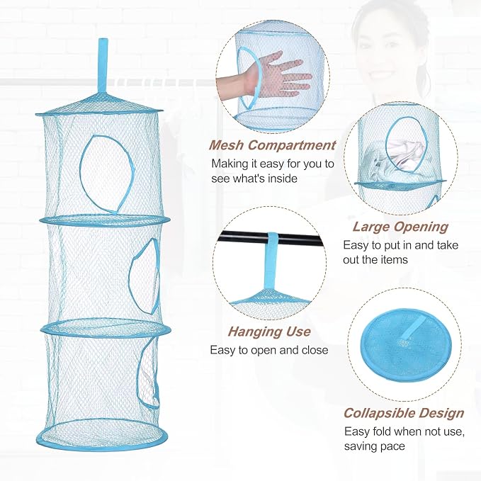 uxcell 2Pcs Mesh Hanging Storage Basket, Light Blue - Image 3