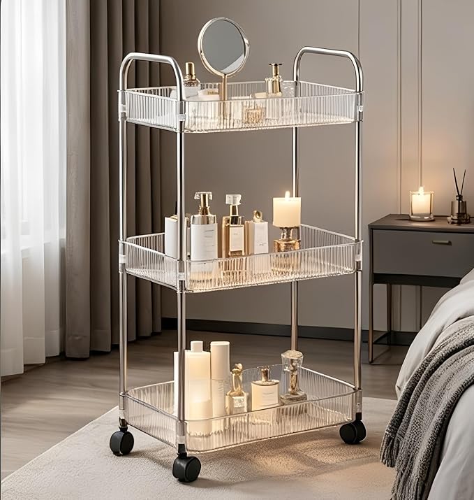 Sooyee Clear 3-Tier Plastic Rolling Utility Cart - Image 4