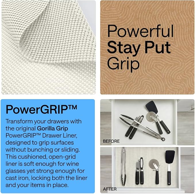 GORILLA GRIP powerGRIP Drawer Shelf and Cabinet Liner, Thick Strong Hold - Image 3