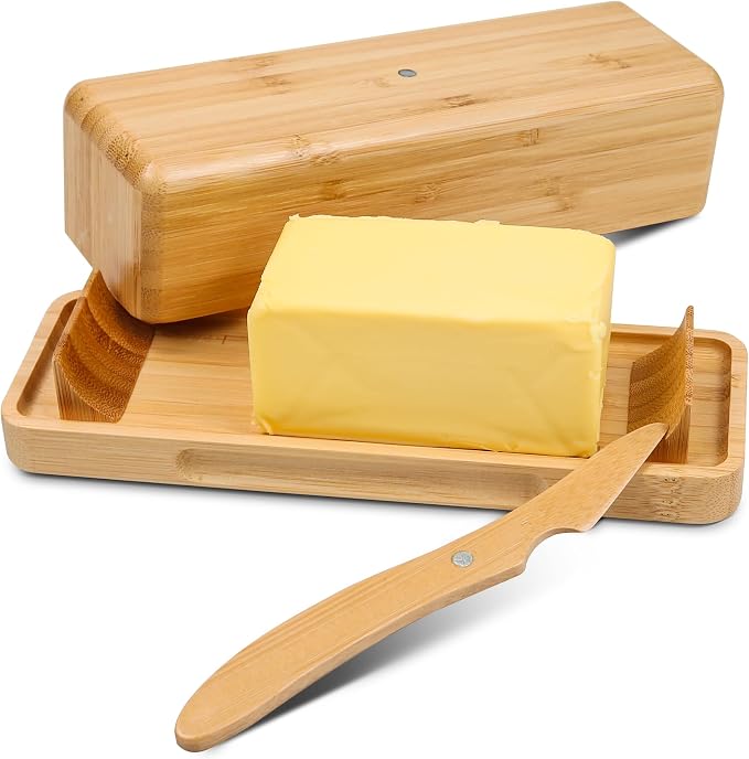 Bamboo Butter Dish with Lid for Countertop Butter Container for Fridge Magnetic by BeardoDecor