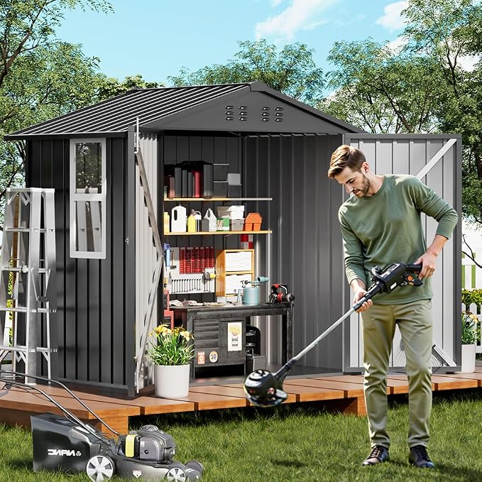 COMHOMA Shed Storage Outdoor Metal Windowed Lockable Garden Toolhouse - Image 9