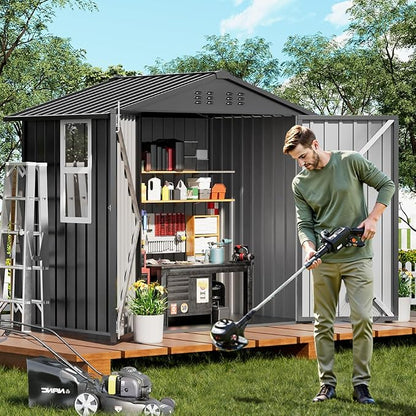 COMHOMA Shed Storage Outdoor Metal Windowed Lockable Garden Toolhouse - Image 9