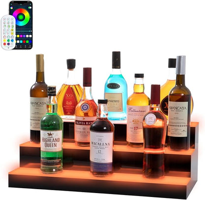 Led Lighted Liquor Bottle Display Shelf, 24 Inch 3 Tier Whiskey Rack, Support by LEEKIMID