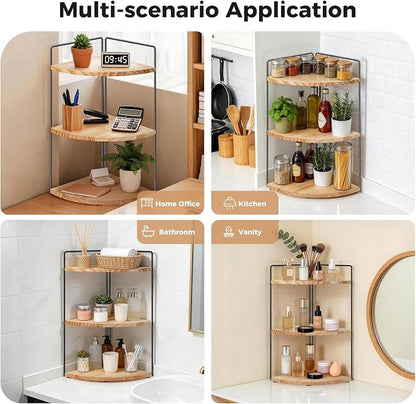 3 Tier Corner Bathroom Counter Organizer – Solid Wood + Metal Stand, Bathroom - Image 6