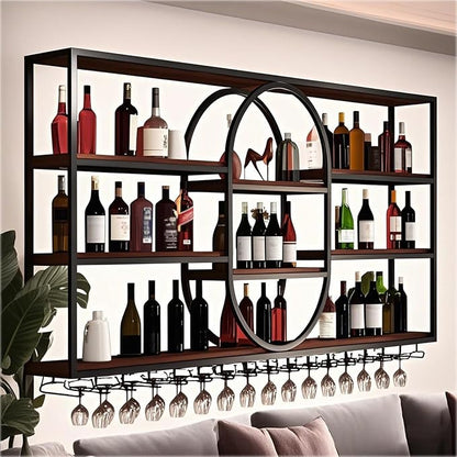 Large Wall Mount Wine Rack, Metal 4 Tier Large Capacity Hanging Bar Rack - Image 4