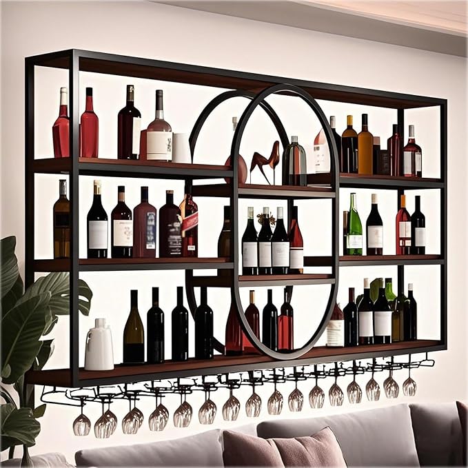 Large Wall Mount Wine Rack, Metal 4 Tier Large Capacity Hanging Bar Rack by Dernoing