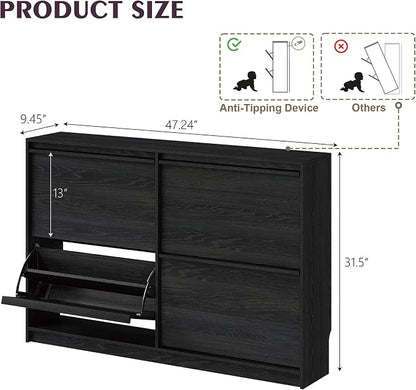 Shoe Cabinet with 4 Flip Drawers, Modern Narrow Shoe Storage Cabinet Organizer - Image 2